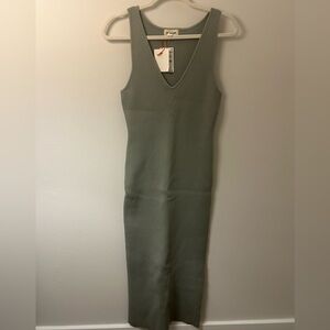 Open Edit Ribbed Knit Green Dress